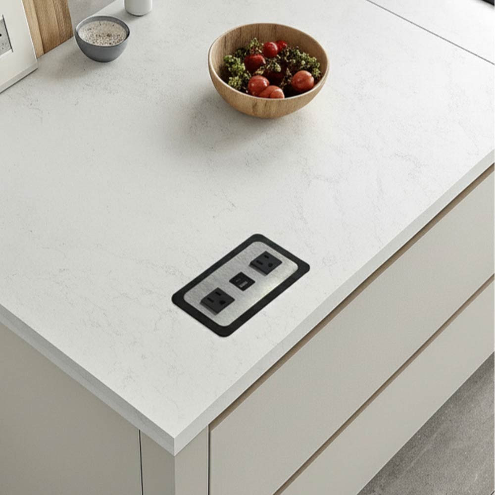 Multicontacto TOWN para embutir , 2 sockets, 1 puertos USB A-C, acabado inox con negro