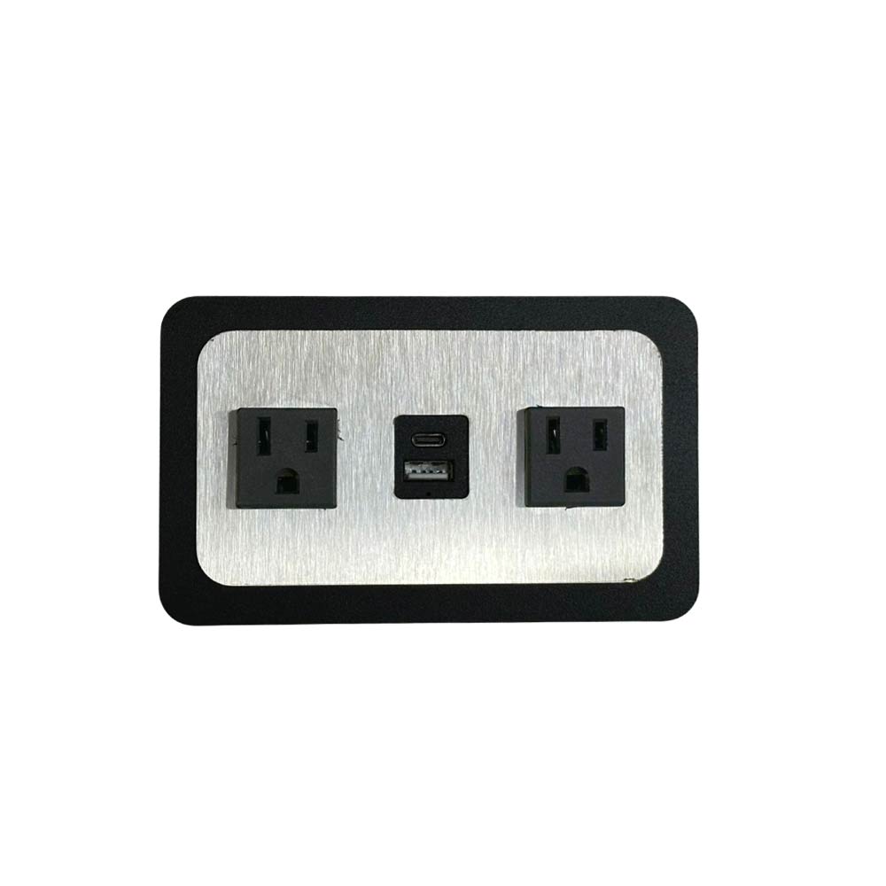 Multicontacto TOWN para embutir , 2 sockets, 1 puertos USB A-C, acabado inox con negro