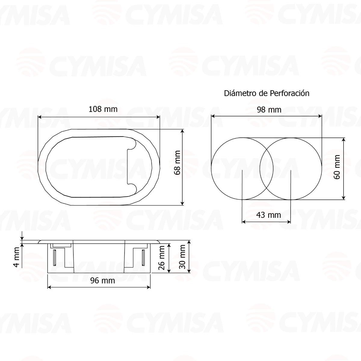 Pasacables ovalado para escritorio o mesa de 30 mm de altura, color negro
