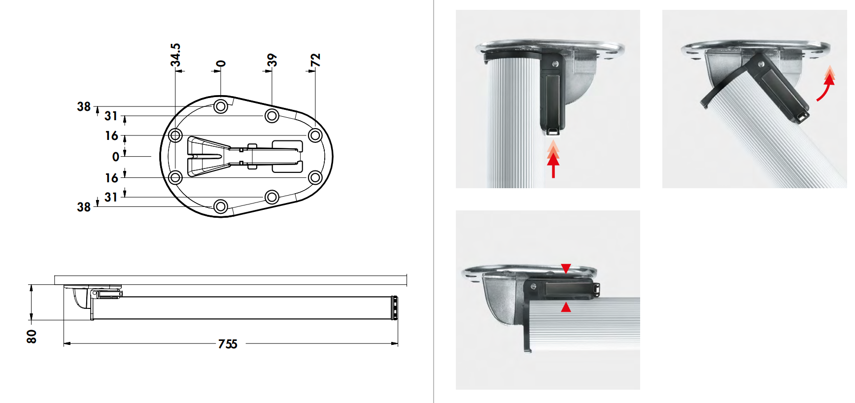 Juego de cuatro patas plegables CLICK, acabado aluminio