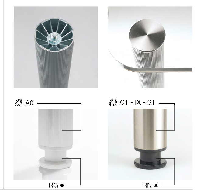 Juego de cuatro patas de aluminio acanalado para cubierta de cristal, largo 76 mm