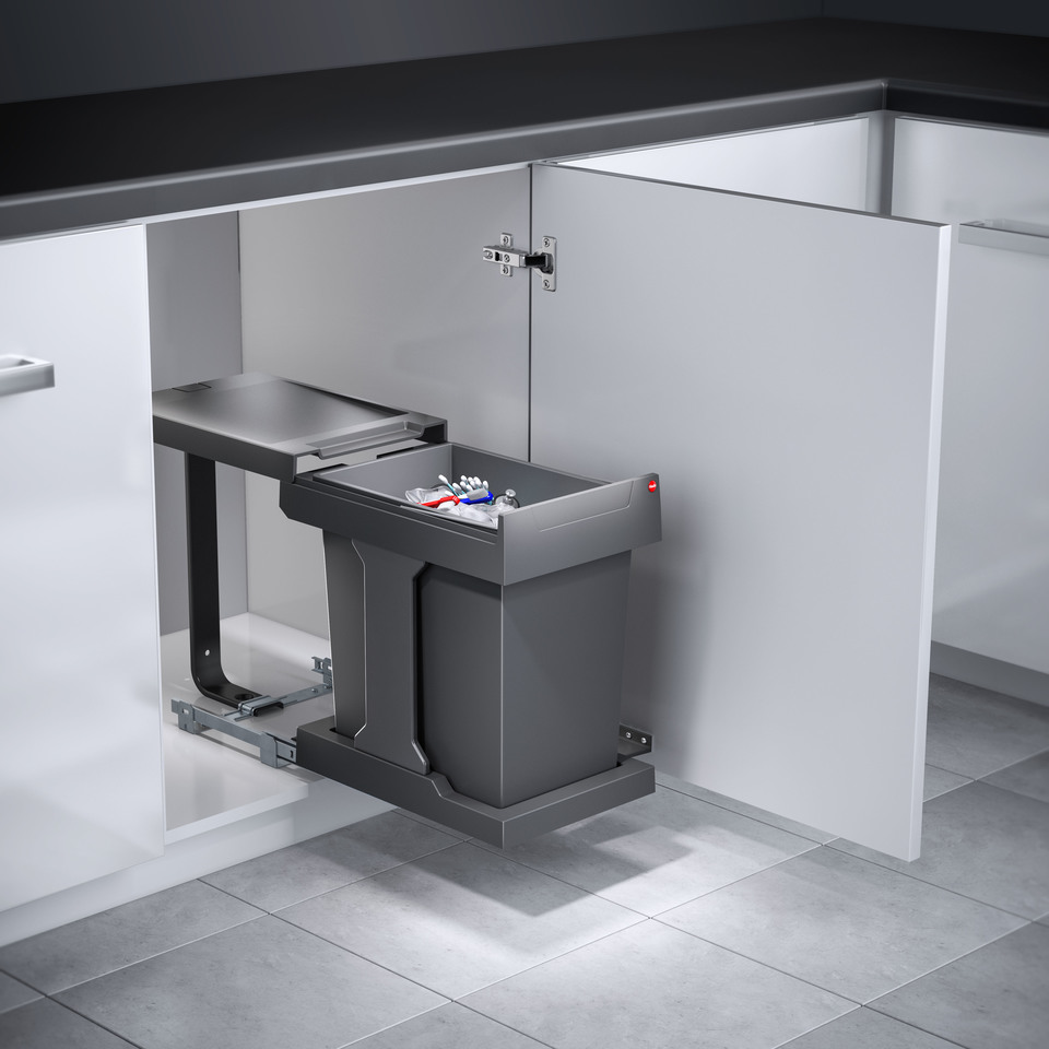 Bote basurero AS SOLO HAILO de 20L para gabinete de 400 mm, color gris