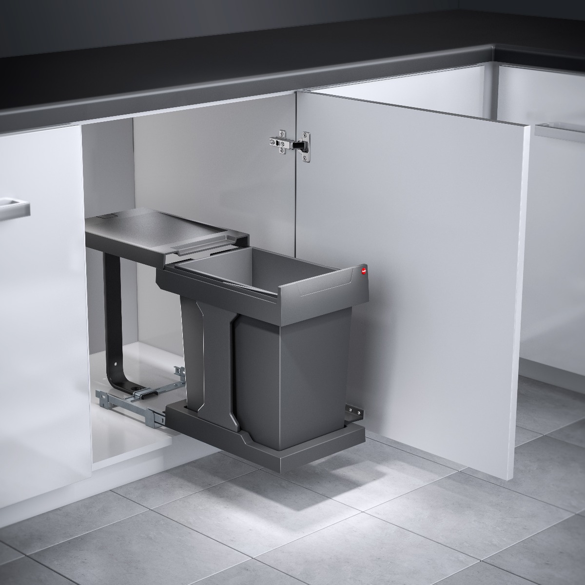 Bote basurero AS SOLO HAILO de 20L para gabinete de 400 mm, color gris