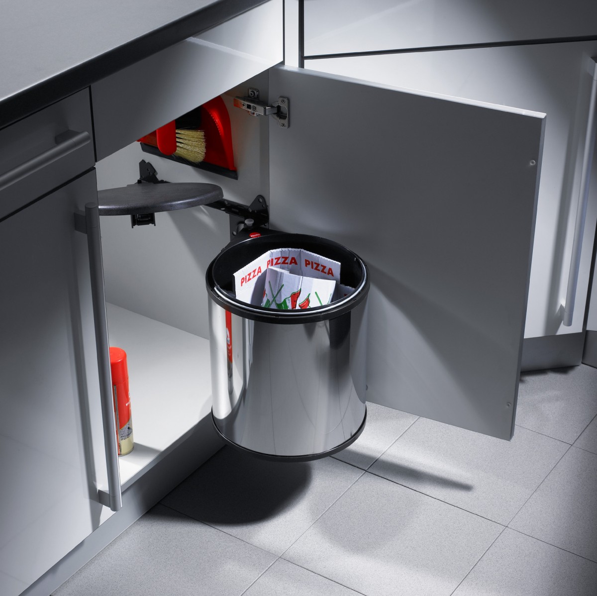 Bote basurero BIG BOX de 15 L, redondo Ø 284 mm, acero cromado, tapa café