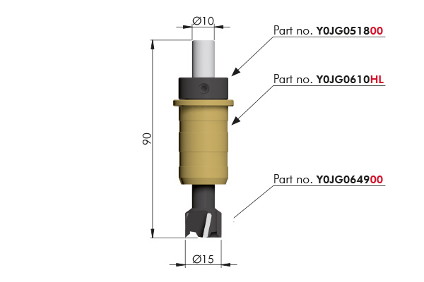 Broca para FLIPPER/UNICO, diámetro 15 mm, longitud 90 mm para utilizar con plantilla de fresado
