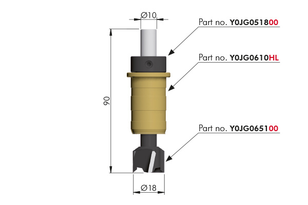 Broca para PK2, diámetro 18 mm, longitud 90 mm para utilizar con plantilla de fresado