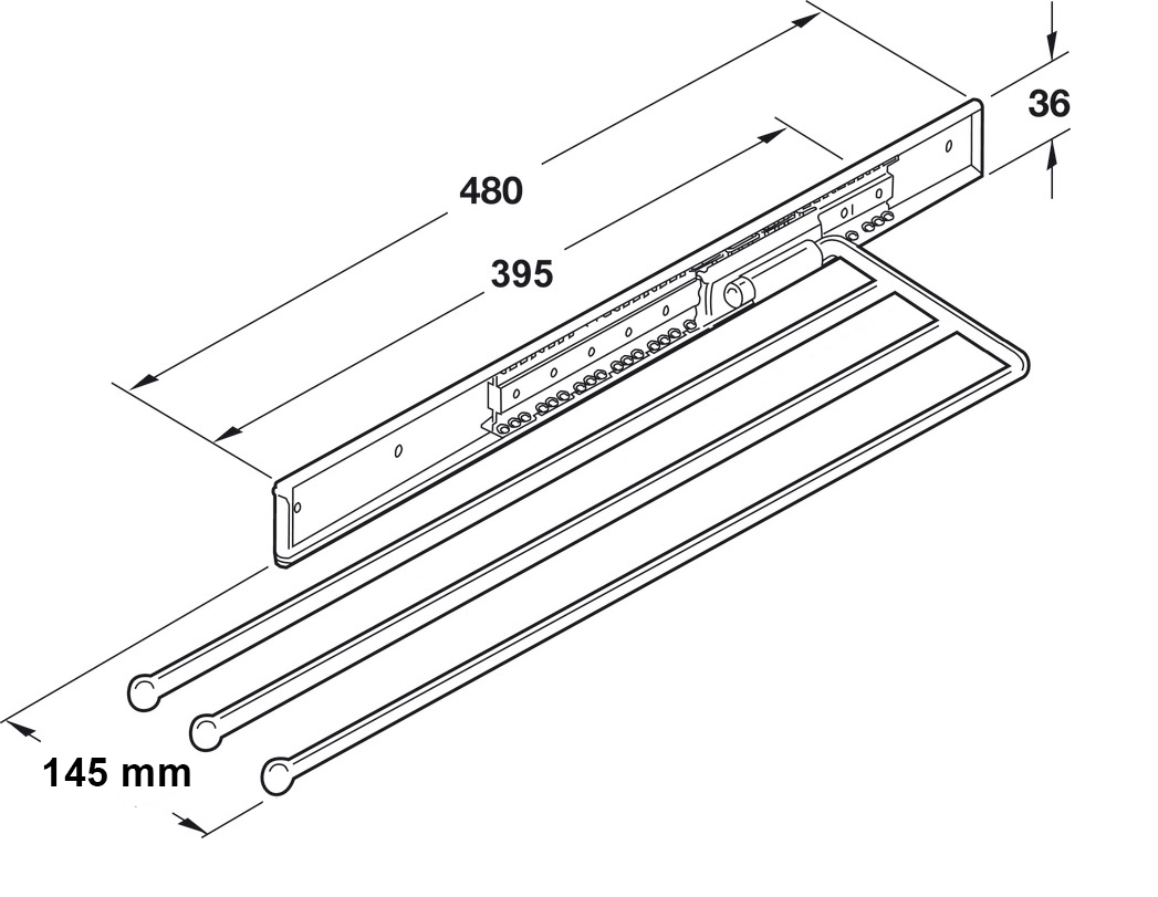 Toallero extensible de tres brazos, acabado cromo brillante
