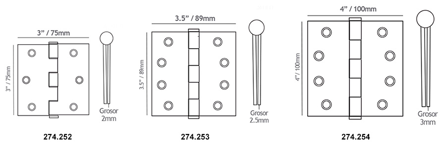 Bisagras de libro con baleros y perno fijo para puertas o muebles