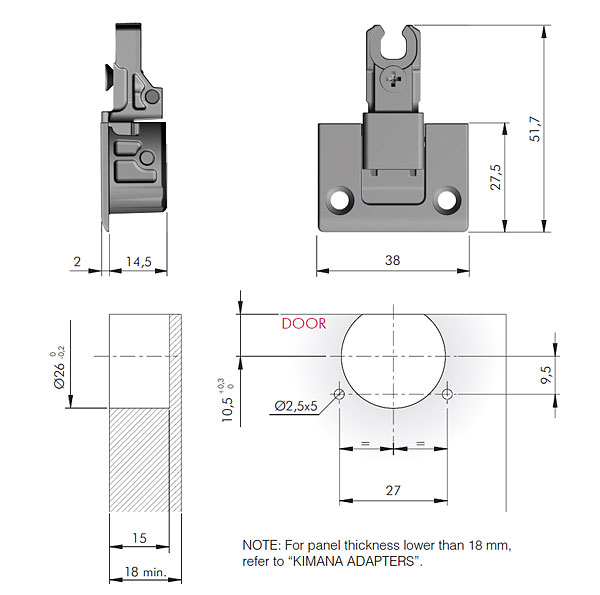 Bisagra KIMANA de 90º para puerta tipo secreter, color niquel negro