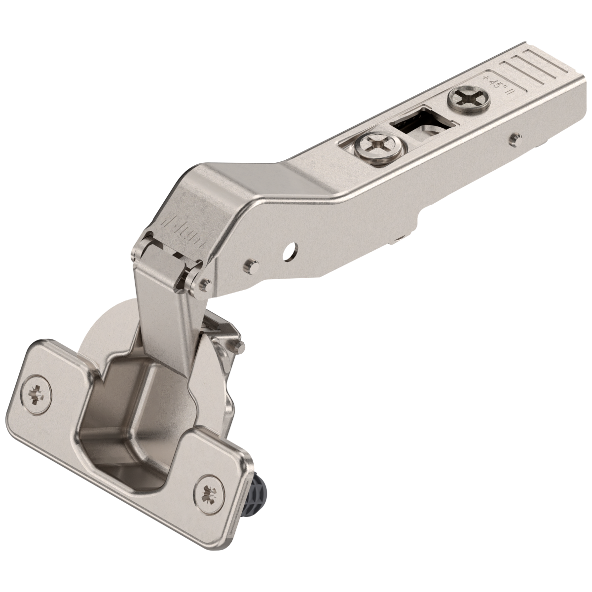 Bisagra CLIP top mueble de 45, apertura 110°, con muelle, taquete Ø8 mm, montaje a presión