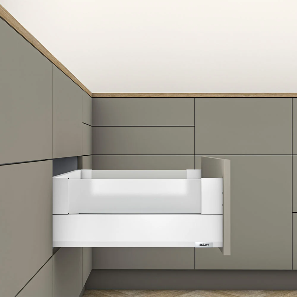 Kit MERIVBOX cajón altura E BOXCOVER de Blum color blanco seda mate 