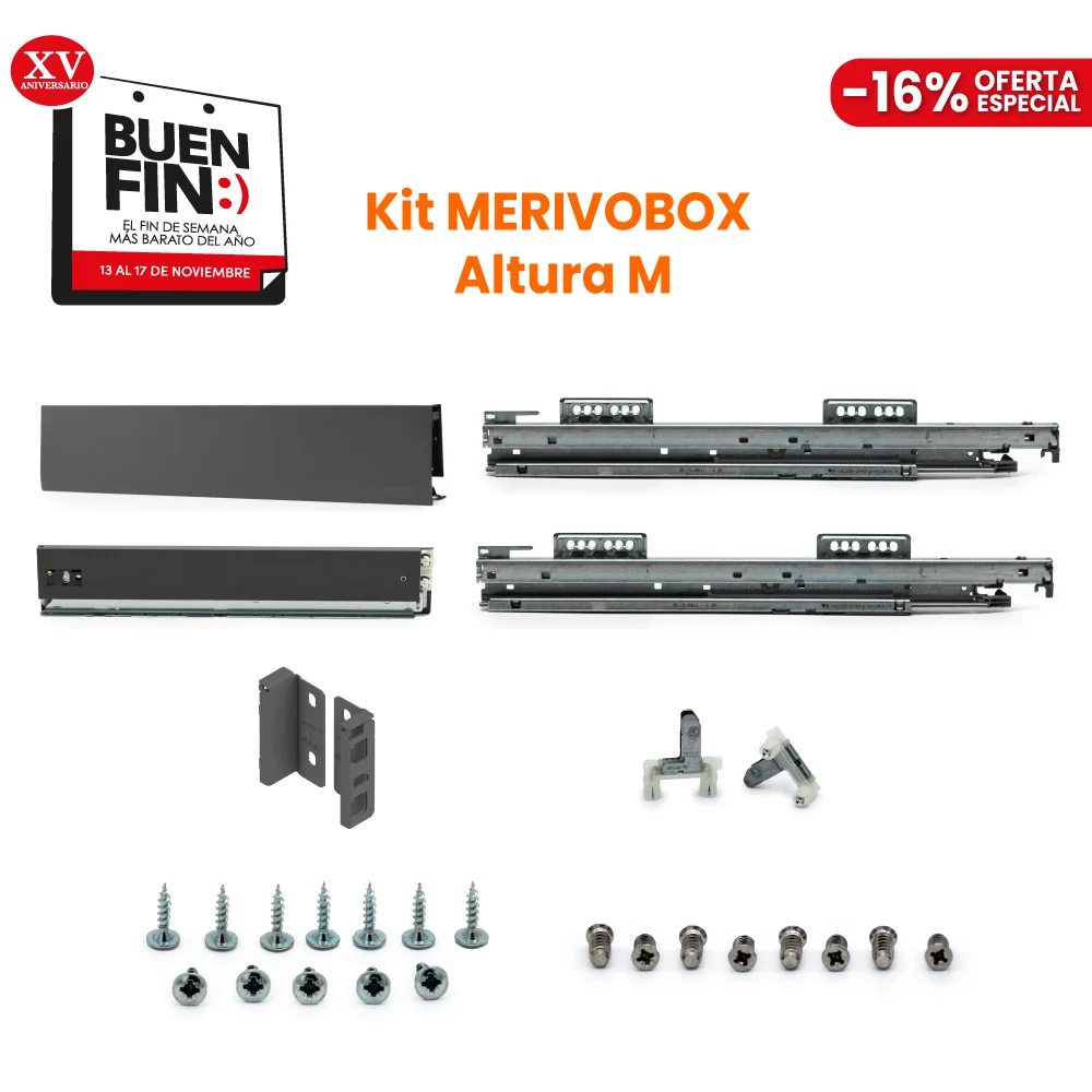 Kit Cajón MERIVOBOX, altura M, longitud 500 mm, color gris orión