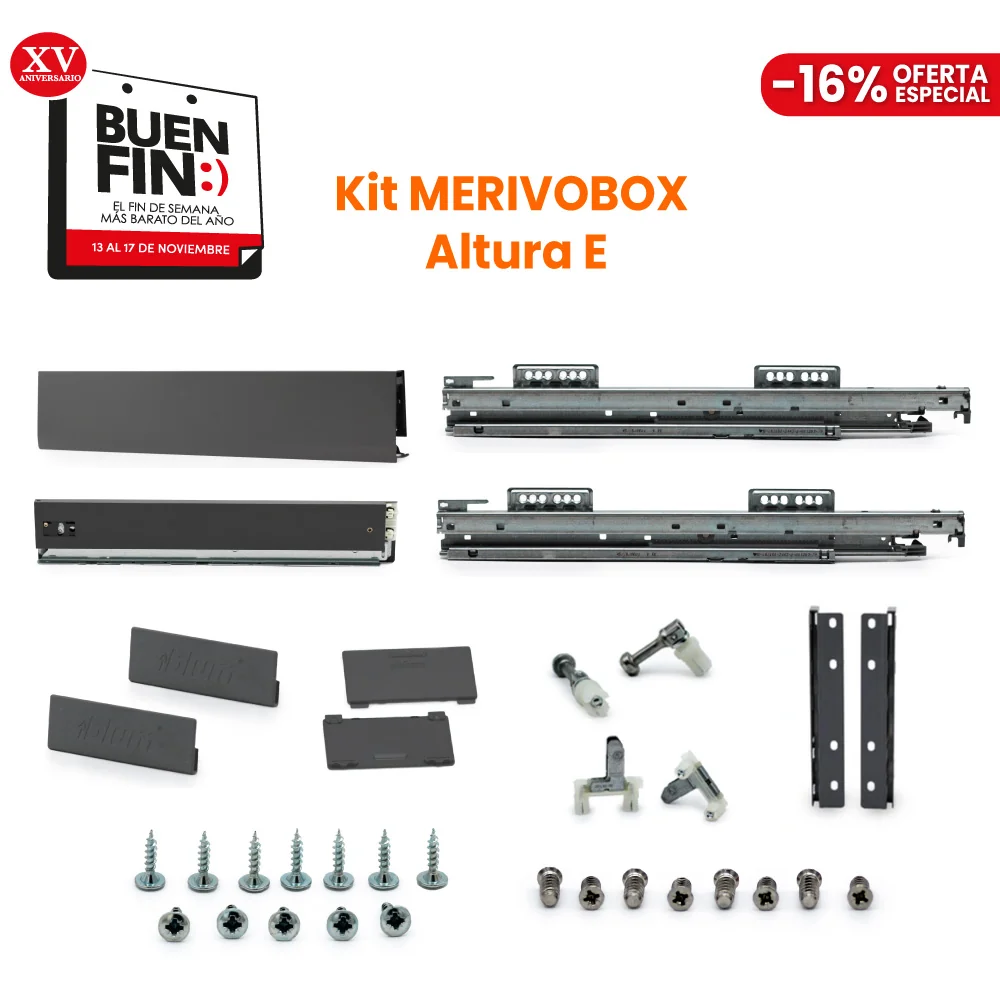 Kit Cajón MERIVOBOX altura E con galería (192 mm), color gris orión mate