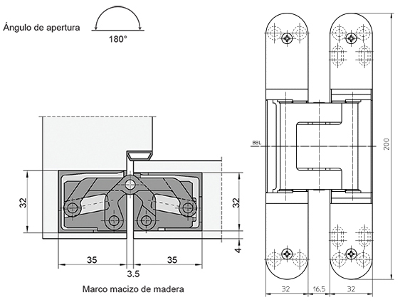 Bisagra oculta TECTUS 540 3D para puerta de comunicación cap. de carga 120kg por par, gris