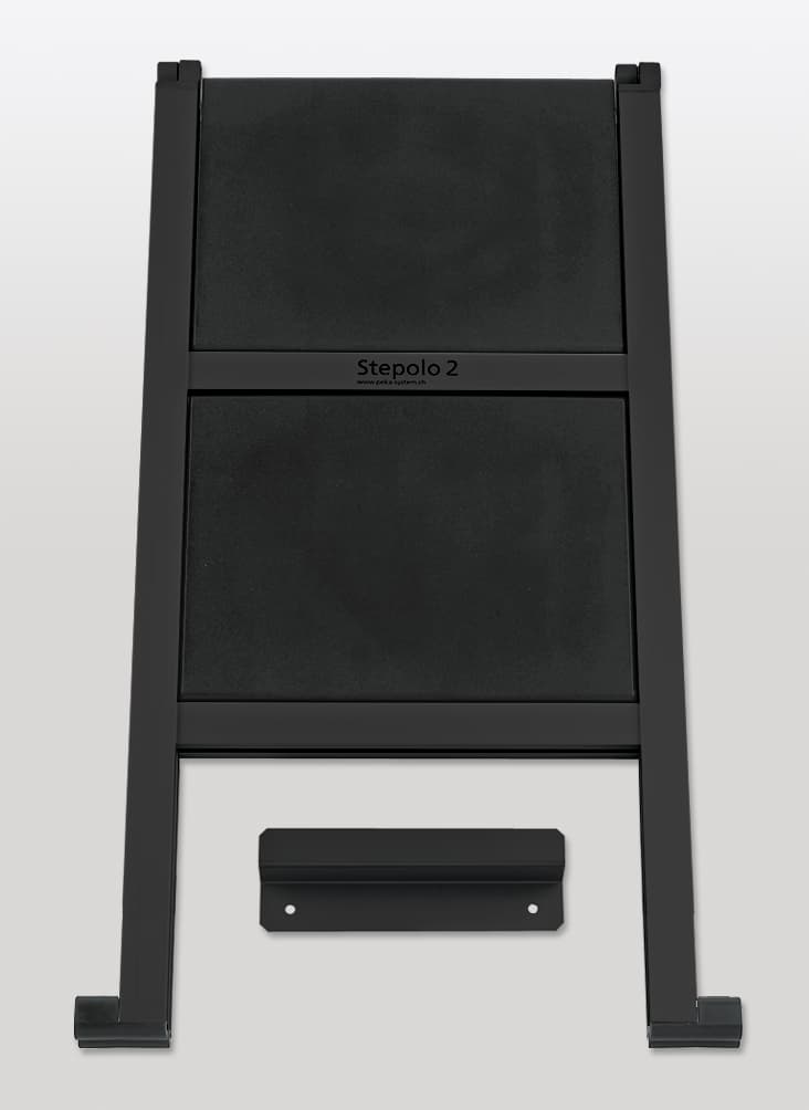 Escalera abatible STEPOLO 2, 2 escalones 190/440 mm, capacidad 120 kg, color negro.