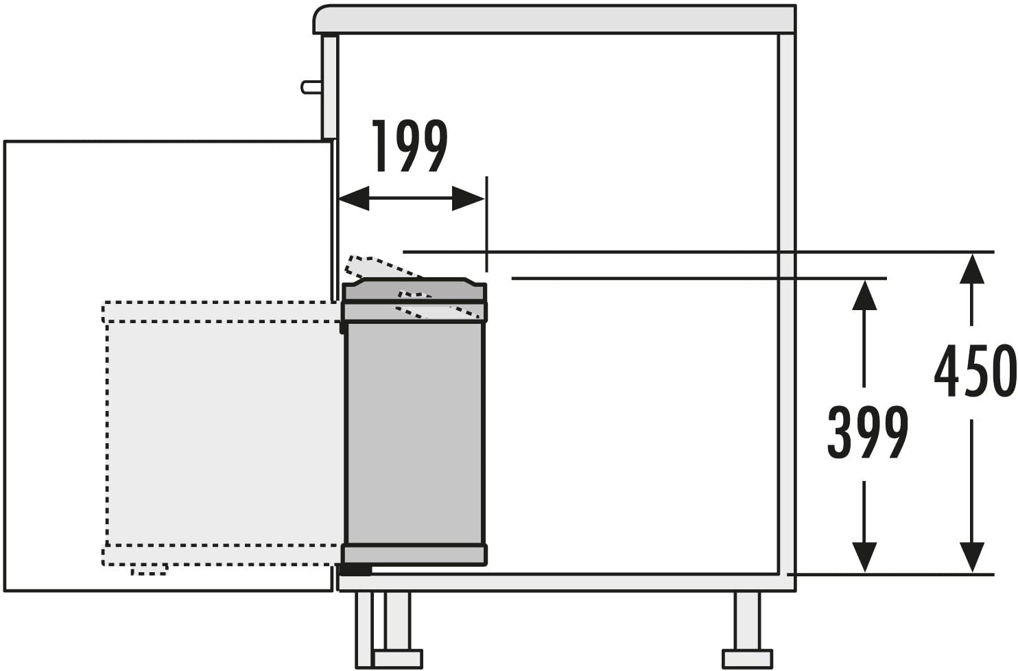 Bote basurero UNO HAILO de 18 L para gabinete de 450 mm, inox/blanco