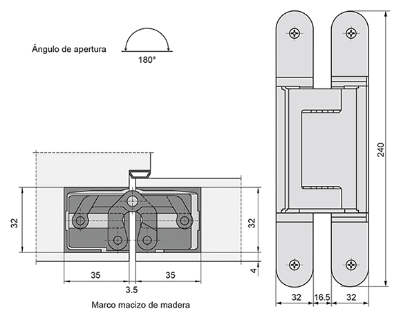 Bisagra oculta TECTUS 640 3D para puerta de comunicación, capacidad de carga 200kg por par, gris