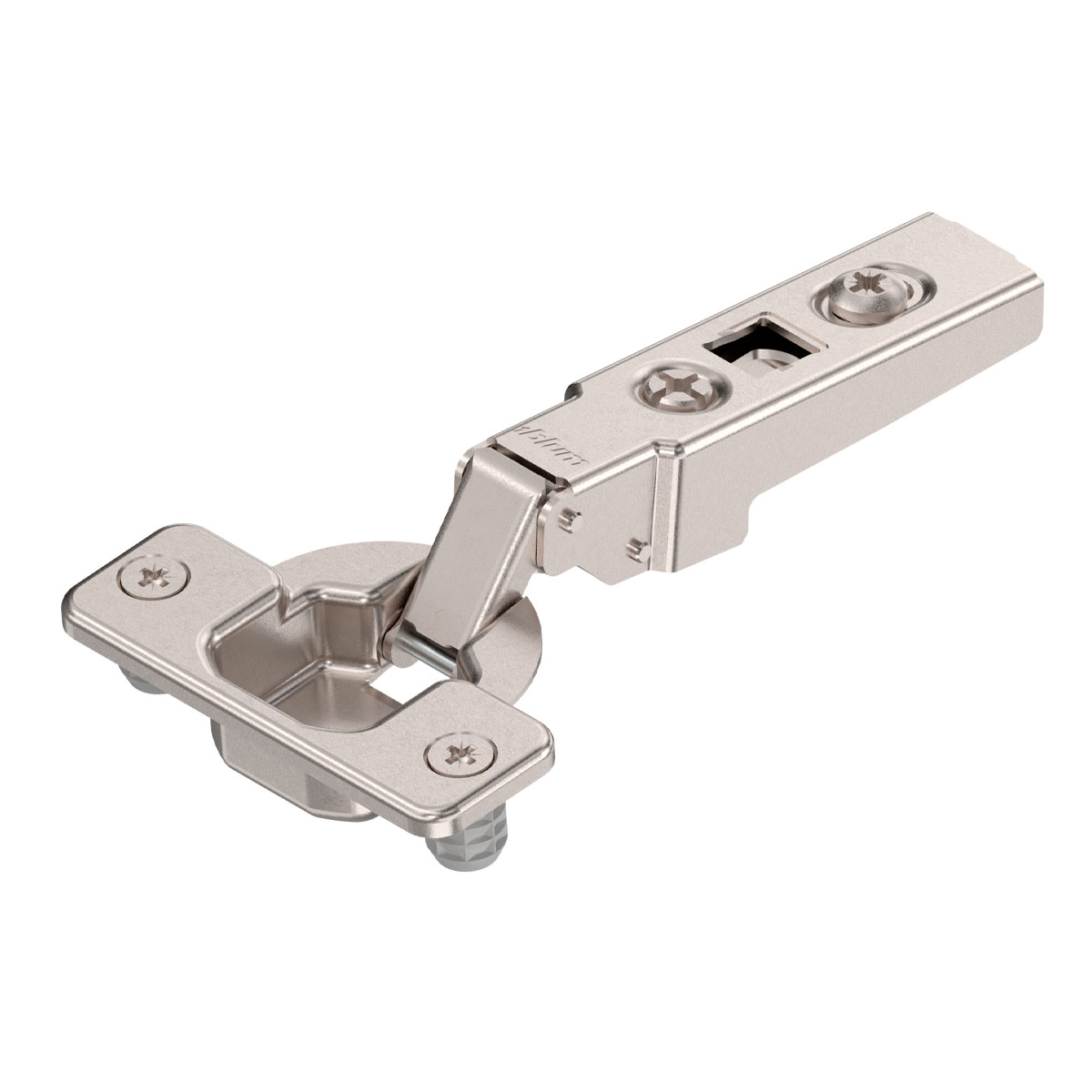 Bisagra CLIP 100°, cubrimiento total, con muelle, taquete Ø8mm, montaje a presión, níquel