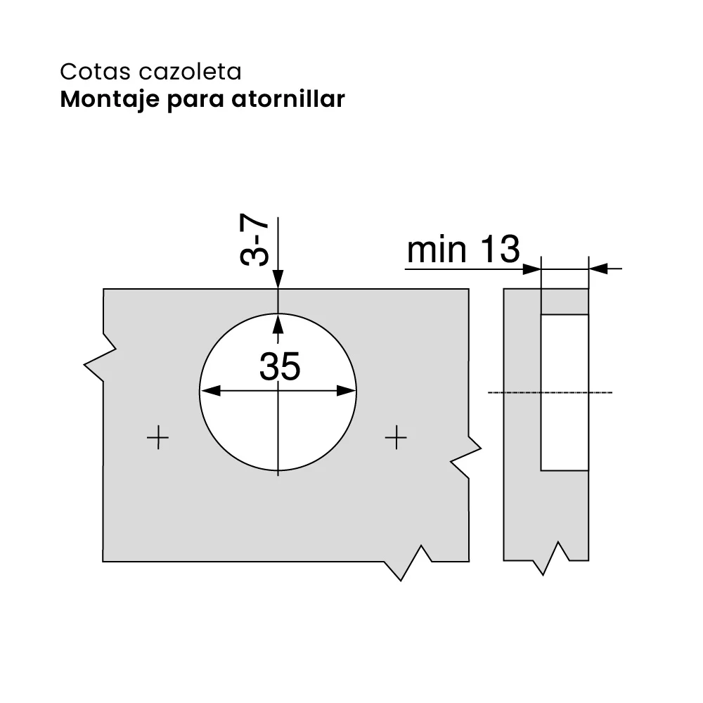 Bisagra CLIP top 105°, brazo recto, para atornillar, acabado niquelado