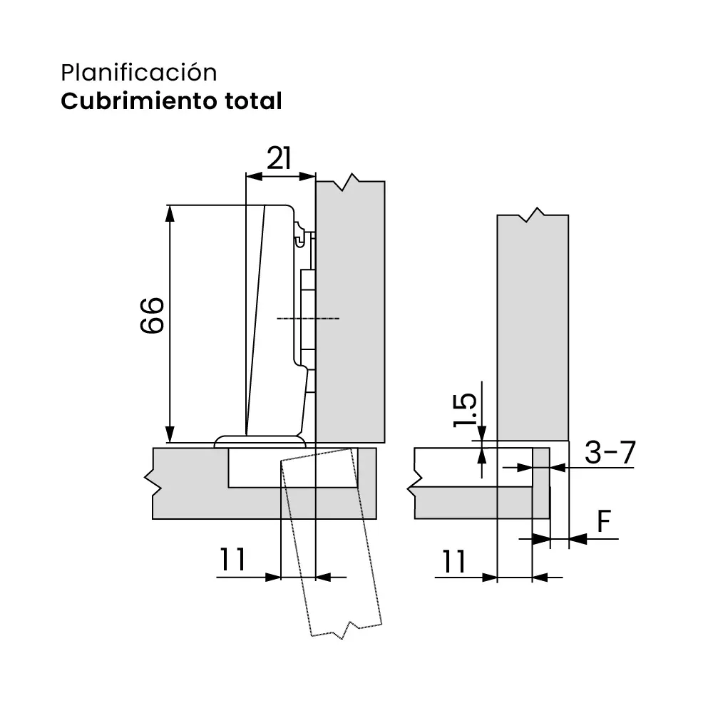 Bisagra CLIP top 105°, brazo recto, para atornillar, acabado niquelado