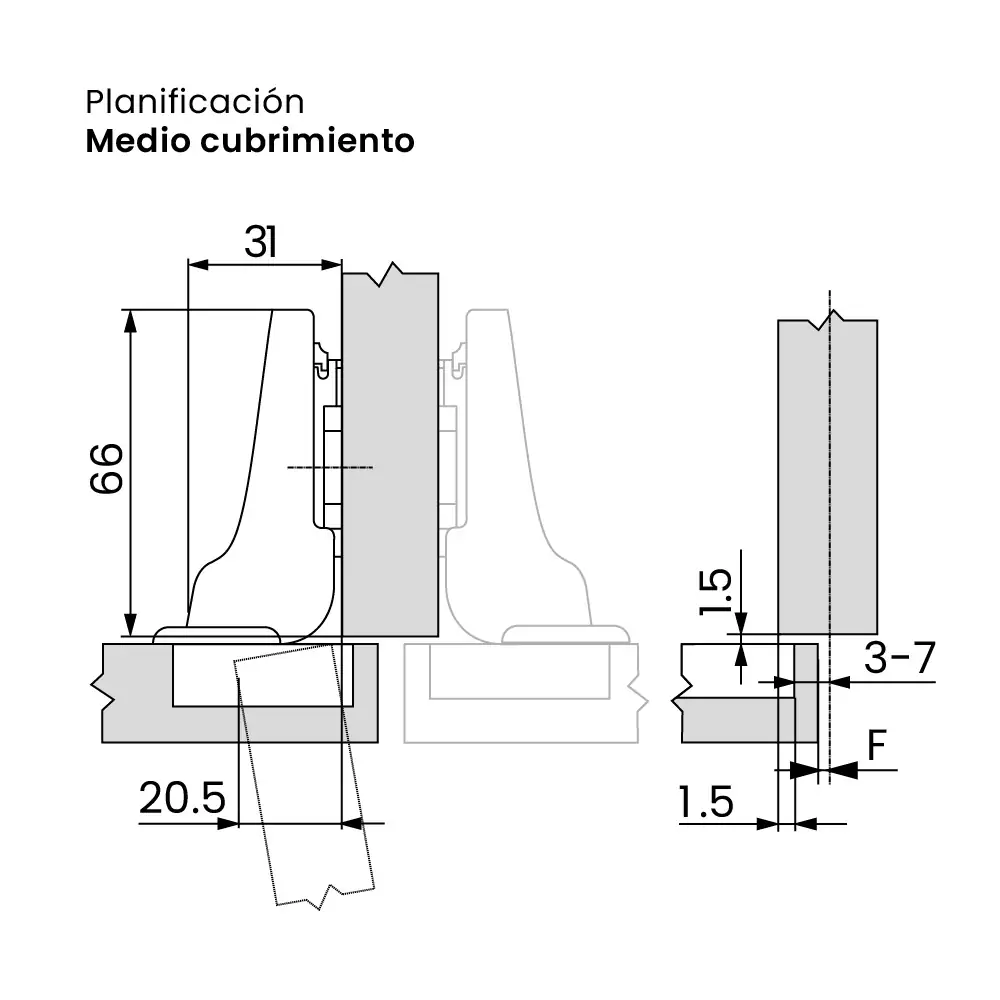 Bisagra CLIP top BLUMOTION 105°, medio cubrimiento, con muelle montaje a presión, niquelado