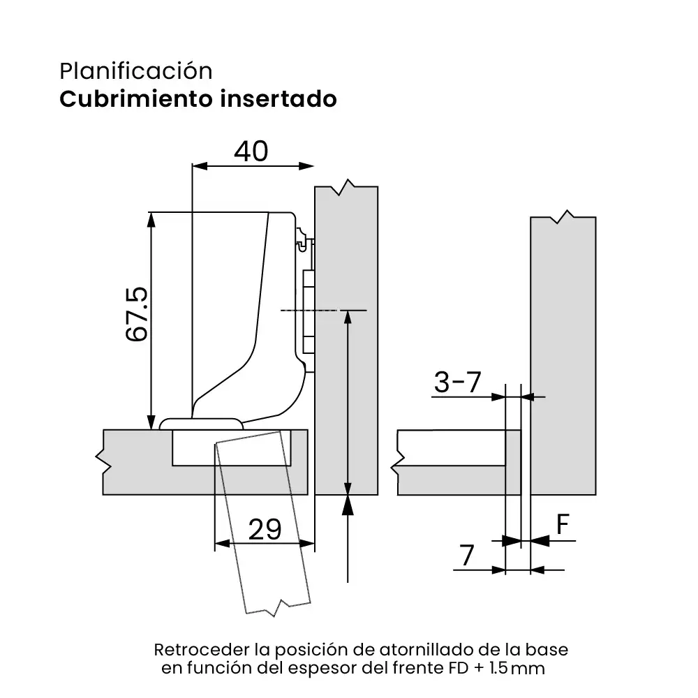 Bisagra CLIP top BLUMOTION 105°, insertada, con muelle montaje a presión, niquelado