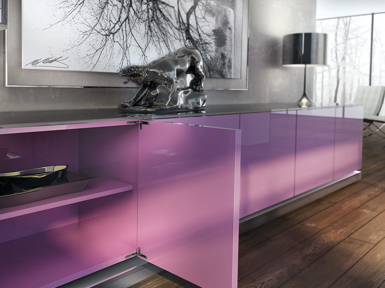 Bisagra AIR 105° para mueble de madera con cierre suave, acabado titanio