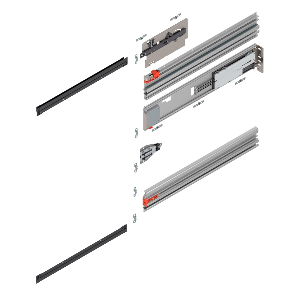 Set de guías, TIP-ON, BLUMATIC y fijaciones REVEGO UNO, longitud 800 mm, pocket derecho