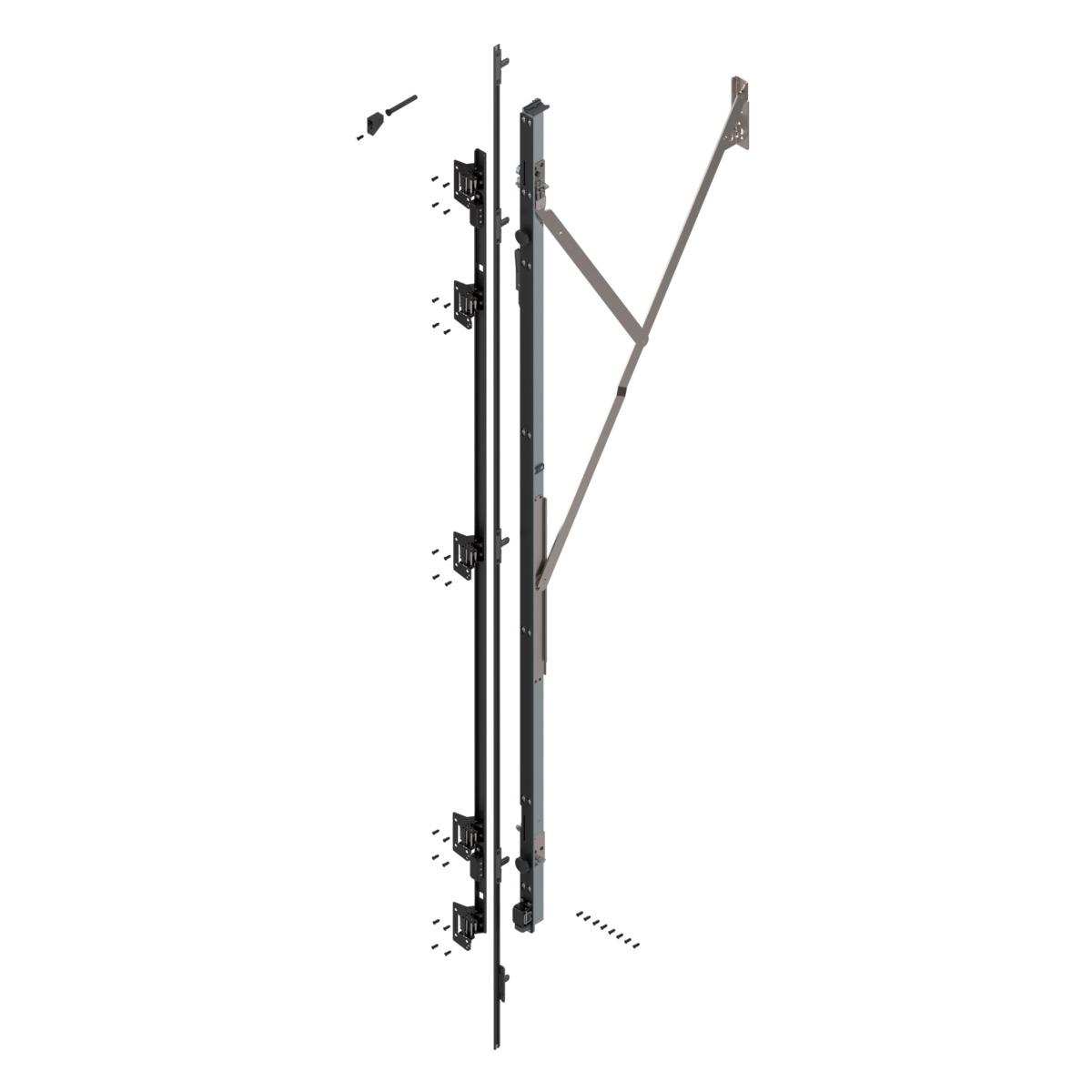 Mecanismo, bisagras, soporte de bisagras c/ TIP-ON de REVEGO UNO, incluye tensor para puerta y niveladores, altura pocket 2257-2406 mm, lado derecho