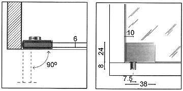Bisagra de 90° para puerta de cristal sin perforar