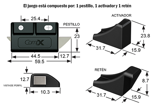 Seguro para 2 puertas, cerradura dcha. montaje en piso, cerradura izqda montaje en techo. negro.