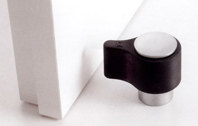 Tope de piso CADERE para puerta, cromo brillante, goma en negro