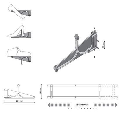 Zapatera extensible para closet de 560 a 1000 mm, color negro