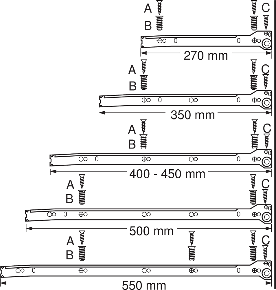 Costados y correderas METABOX montaje rápido, Altura M, longitud 500mm, gris 
