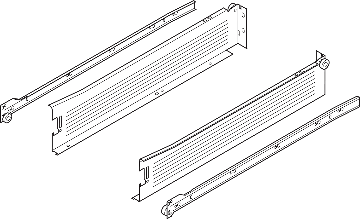 Costados y correderas METABOX montaje rápido, Altura M, longitud 500mm, gris 