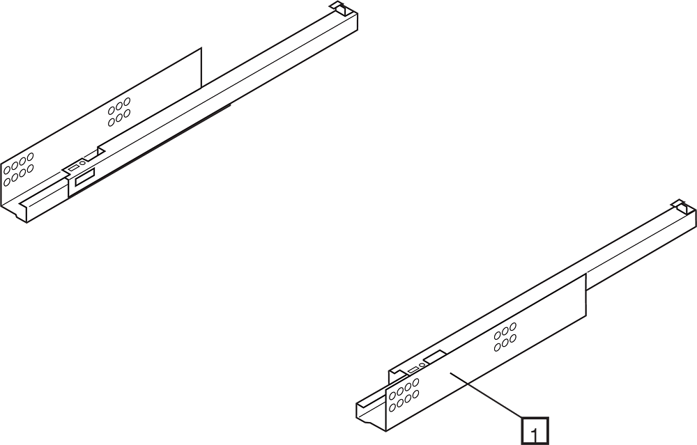 Costados y correderas METABOX, Altura M, longitud 500 mm, blanco nieve