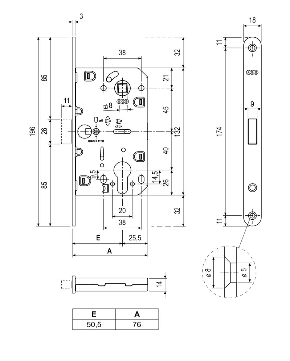 Cerradura Magnética POLARIS 2XT para puerta de recámara, acabado negro mate