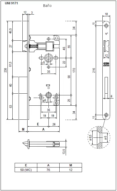 Mecanismo Patent Grande AGB para baño, cantos redondos de 18 mm x 238 mm acabado níquel plateado