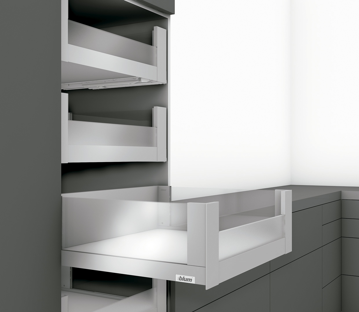 Cajón interno bajo LEGRABOX free altura C con elemento de inserción, color Inox