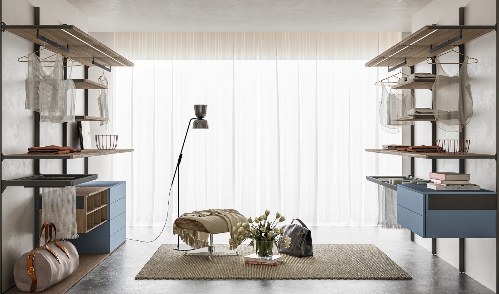 Sistema VERTIKO para armado de clóset, acabado brown metal gray