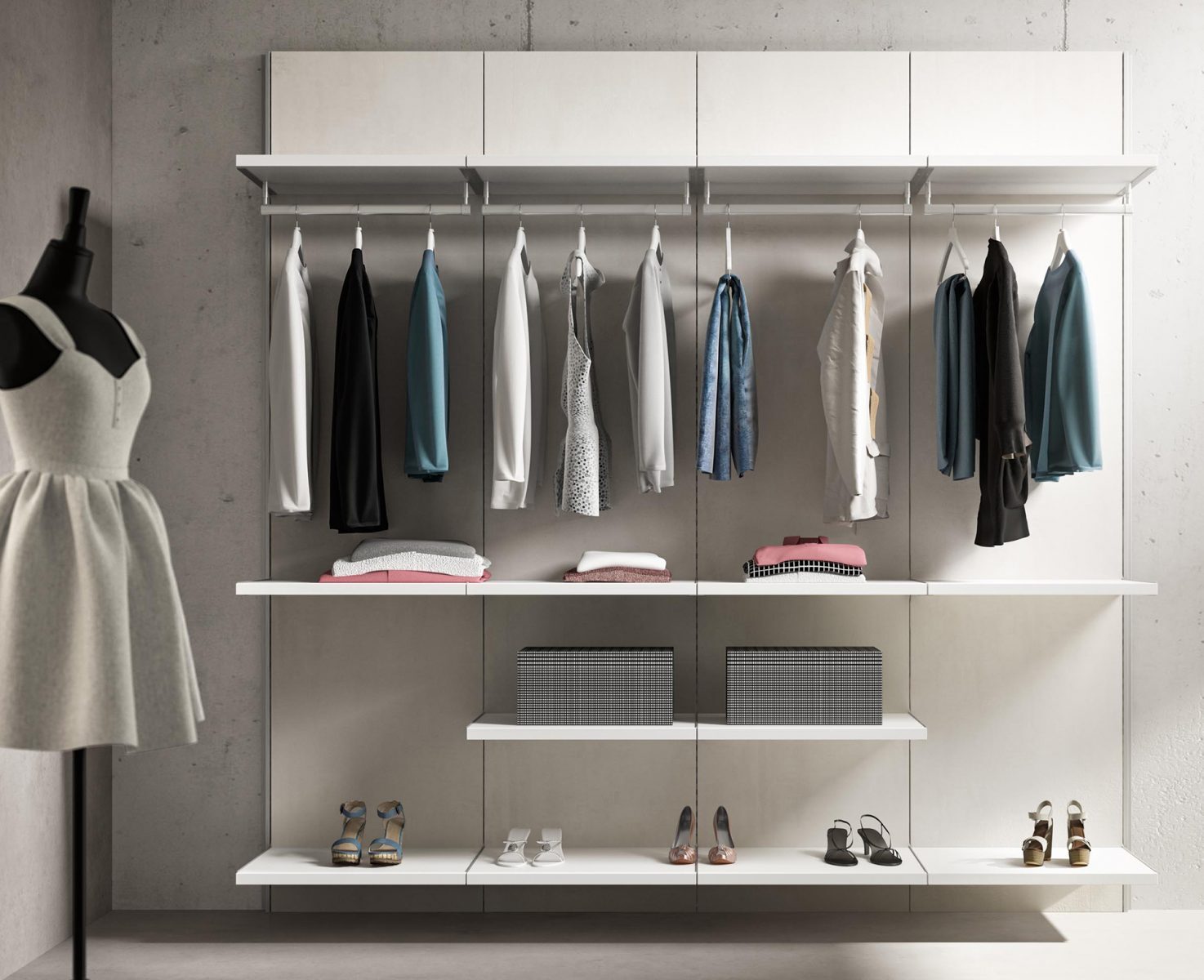 Sistema VERTIKO para armado de clóset, acabado gris plata