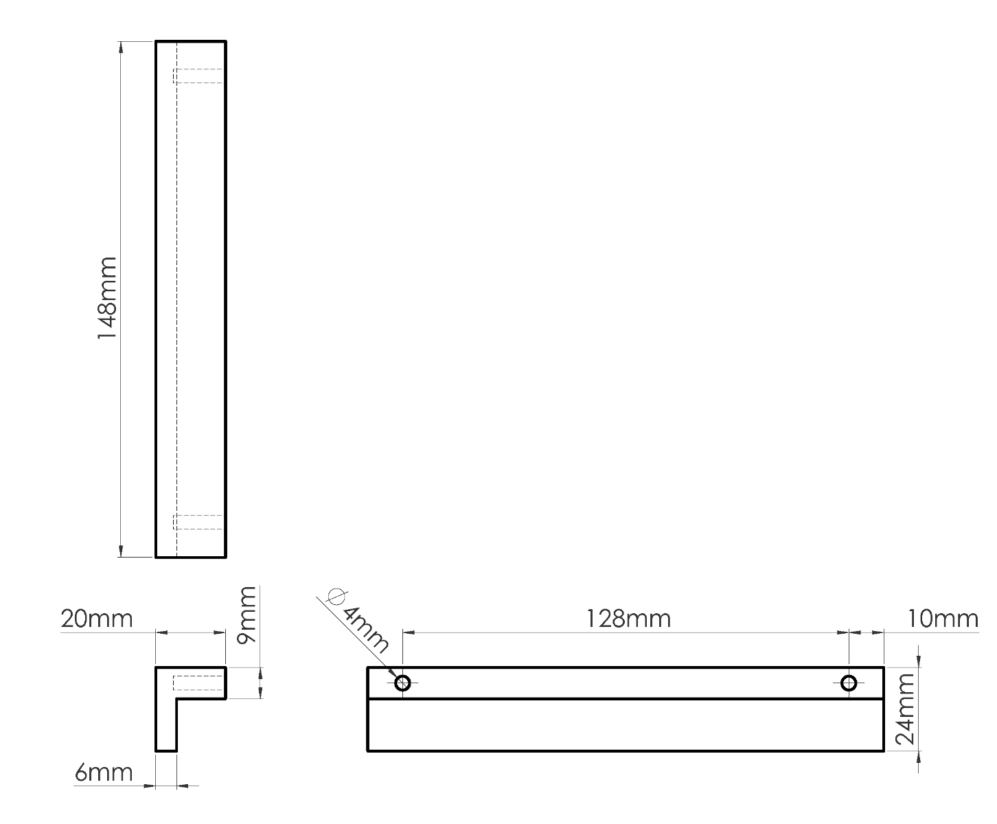 Jaladera BARBANY de aluminio, diseño cuadrado, 148 mm de longitud, distancia entre centros 128 mm