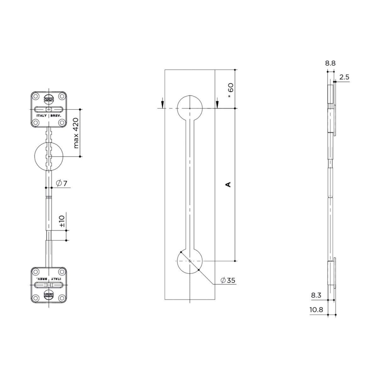 Barra estabilizadora anti pandeo TENSOR para paneles de madera con tapas color negro