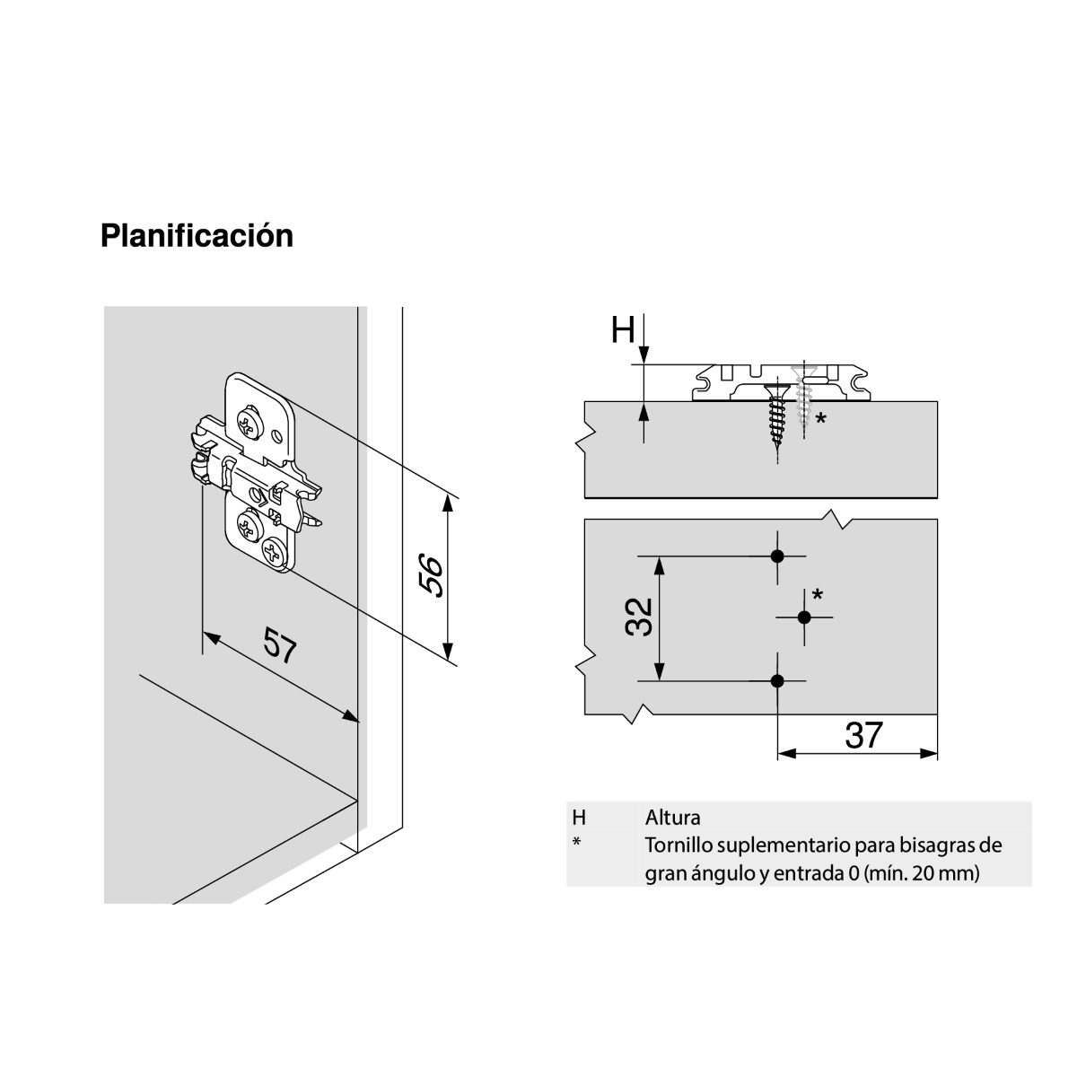Placa de montaje en cruz para bisagra CLIP, para atornillar, ajuste excéntrico.