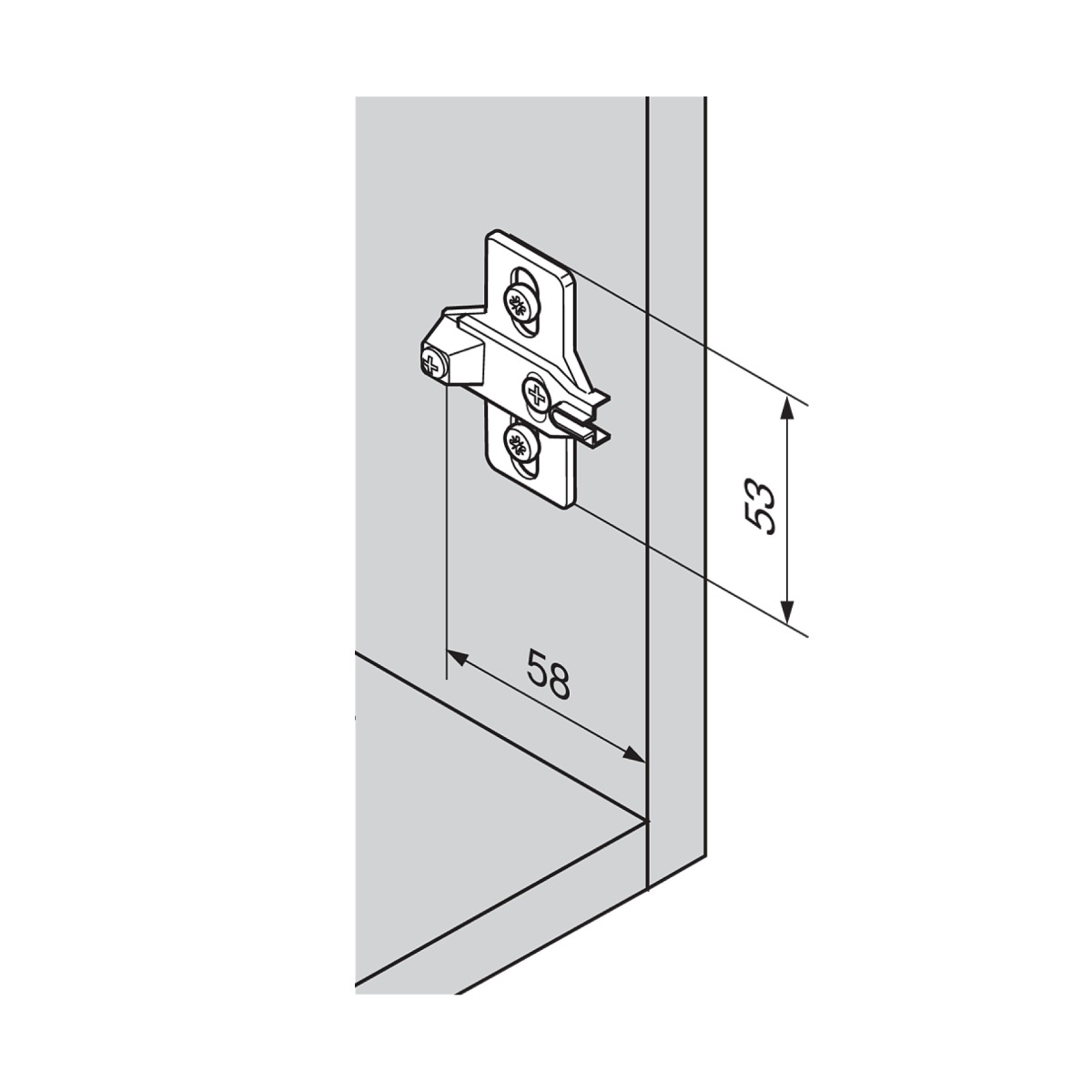 Placa de montaje en cruz para bisagra MODUL, altura 0mm, con taquete expansivo Ø5mm