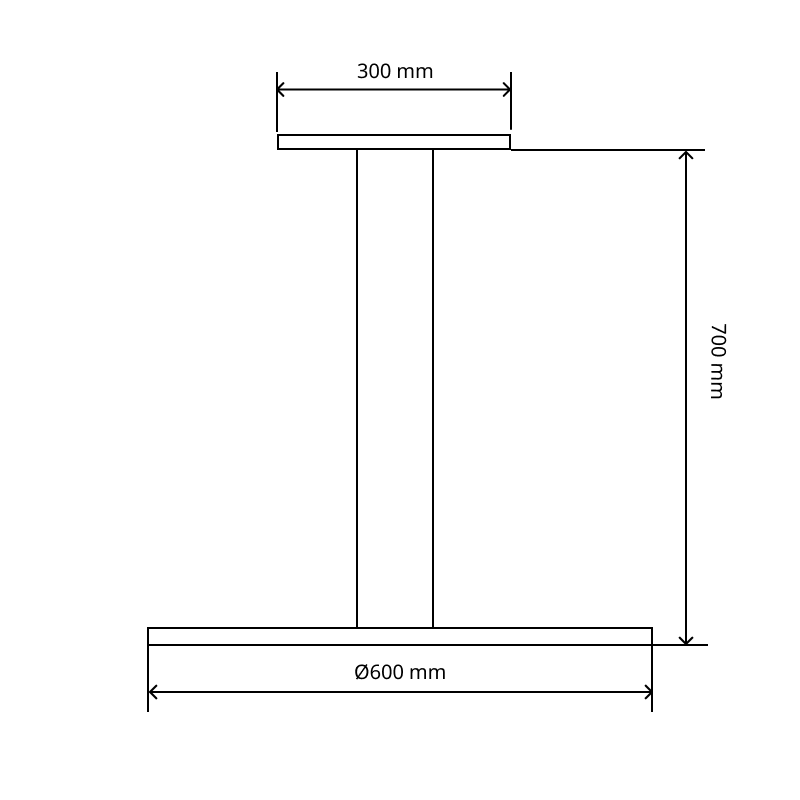 Base para mesa CENTRO de 700 mm y 1150 mm de altura, Ø de la base 600mm