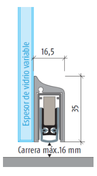 Burlete guillotina para puerta de vidrio, modelo SM