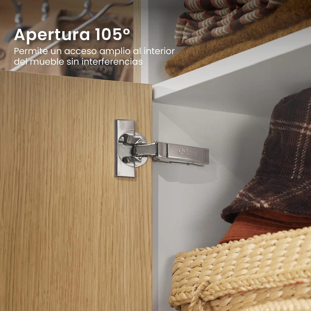 Bisagra CLIP top BLUMOTION 105° grados, medio cubrimiento