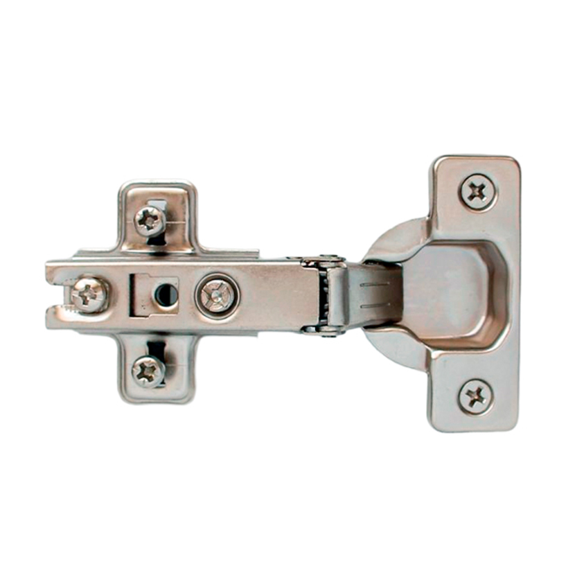 Bisagra bidimensional de 110º cubrimiento total, con taquetes y placa de montaje incluida