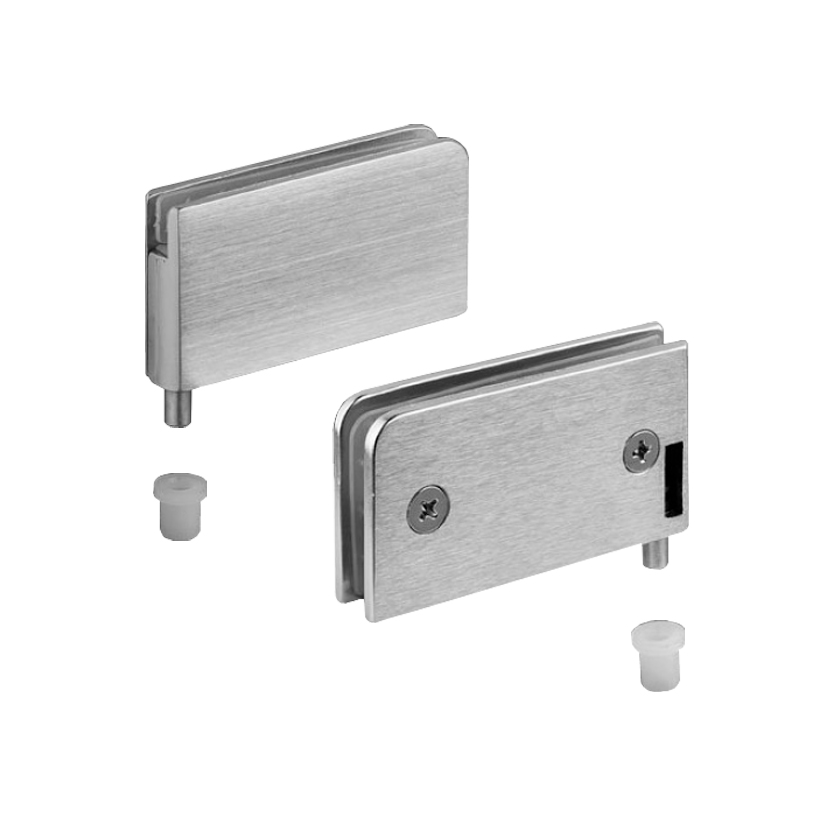 Bisagra de 90º para puerta de cristal de 6mm CON PERFORACIÓN, DERECHA, cromo satinado.